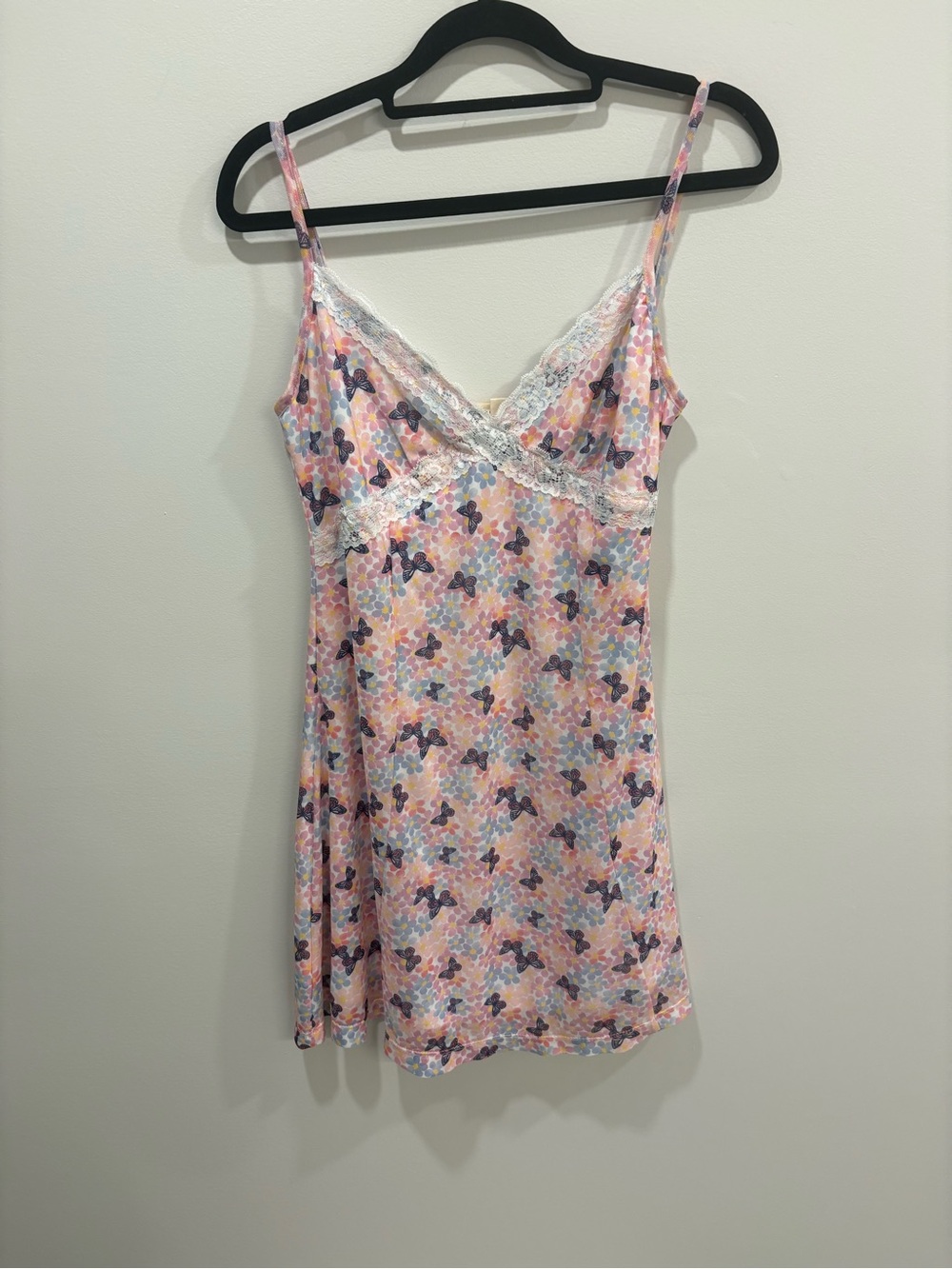 Women’s Pink Floral Lace Trim Slip Dress